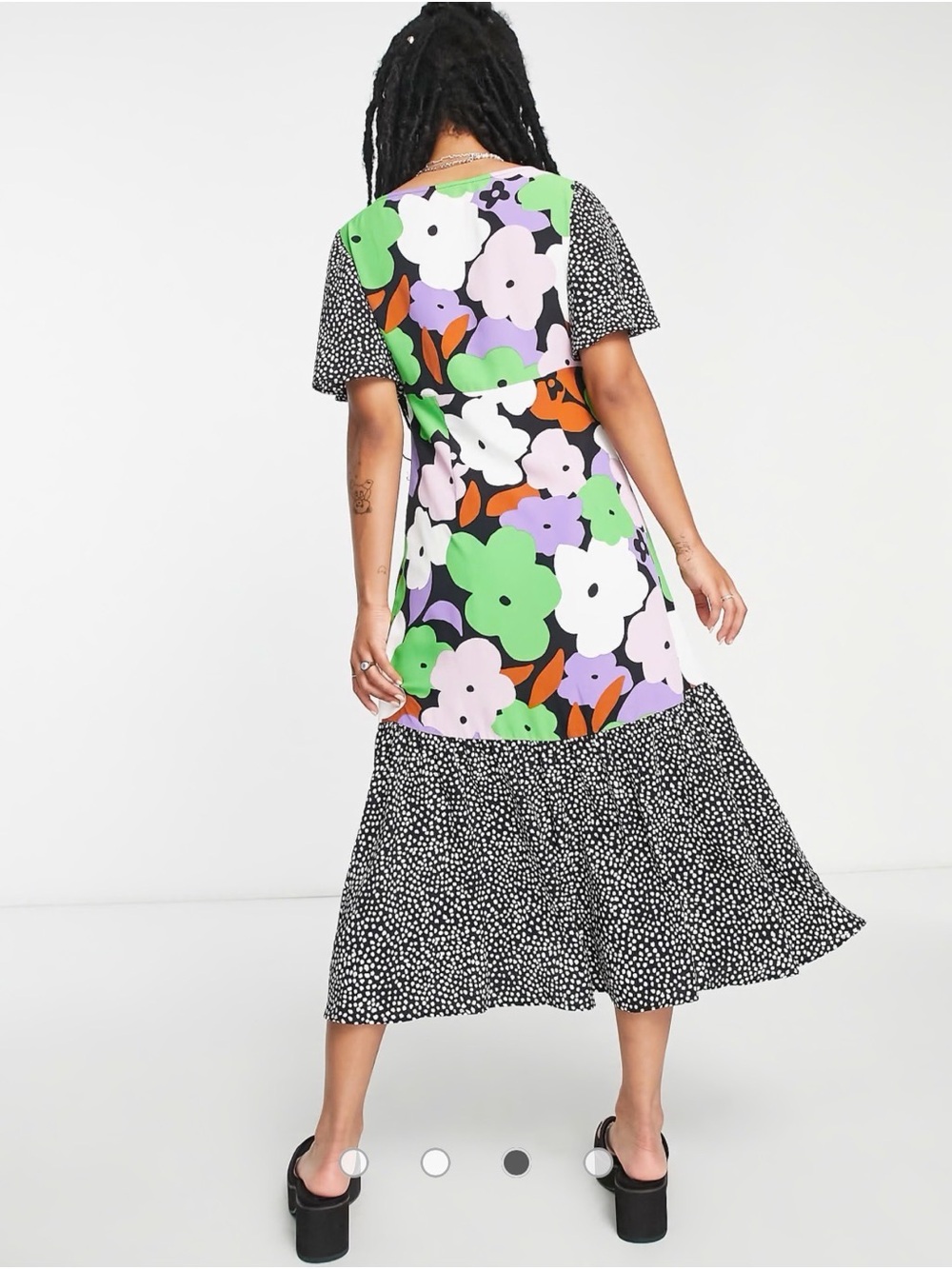 Sold Topshop Mixed Print Floral Polka Dot Midi Dress Multi-Color Flutter Sleeve - Picture 4 of 13